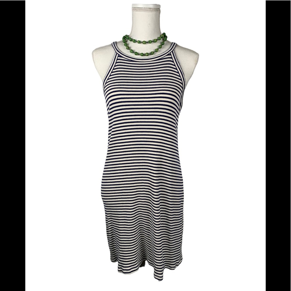 Madewell district tank dress M ribbed navy blue stripe stretch